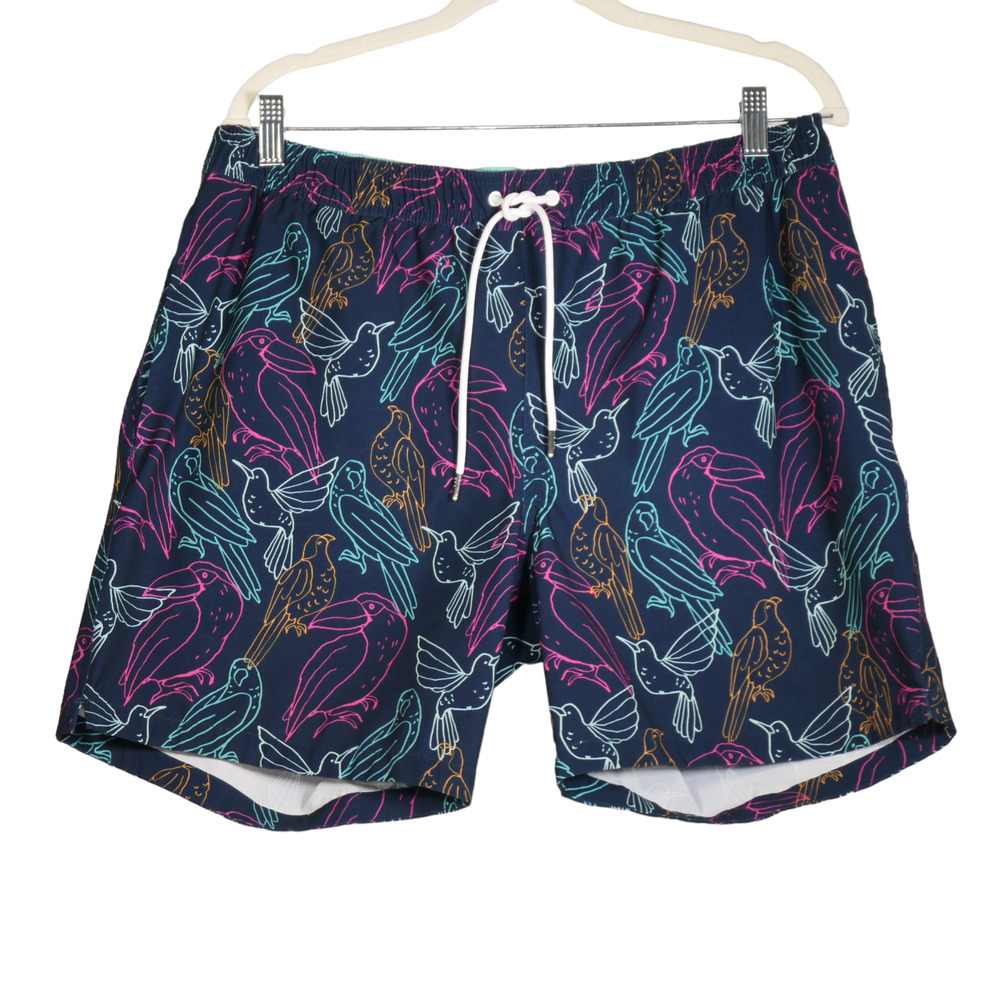 Bonobos Swim Trunks Men Large Blue Pull On Birds Tropical Pockets Board Shorts